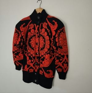 Vintage x Falcon Red Baroque Pattern Italian Design Cardigan